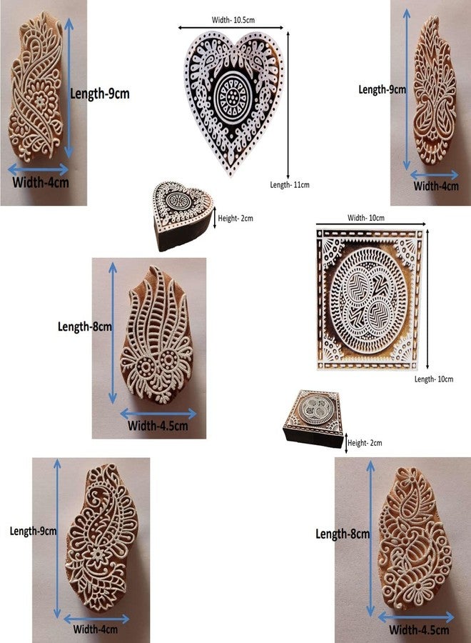 Ecofynd Wooden Block Stamps (Pack of 7) for Printing - Artistic Shapes Craft Set for Kids, Saree Border, DIY Henna, Fabric, Textile, Paper, Clay, Pottery - Hand-Carved (BLOCK055) - Image 5